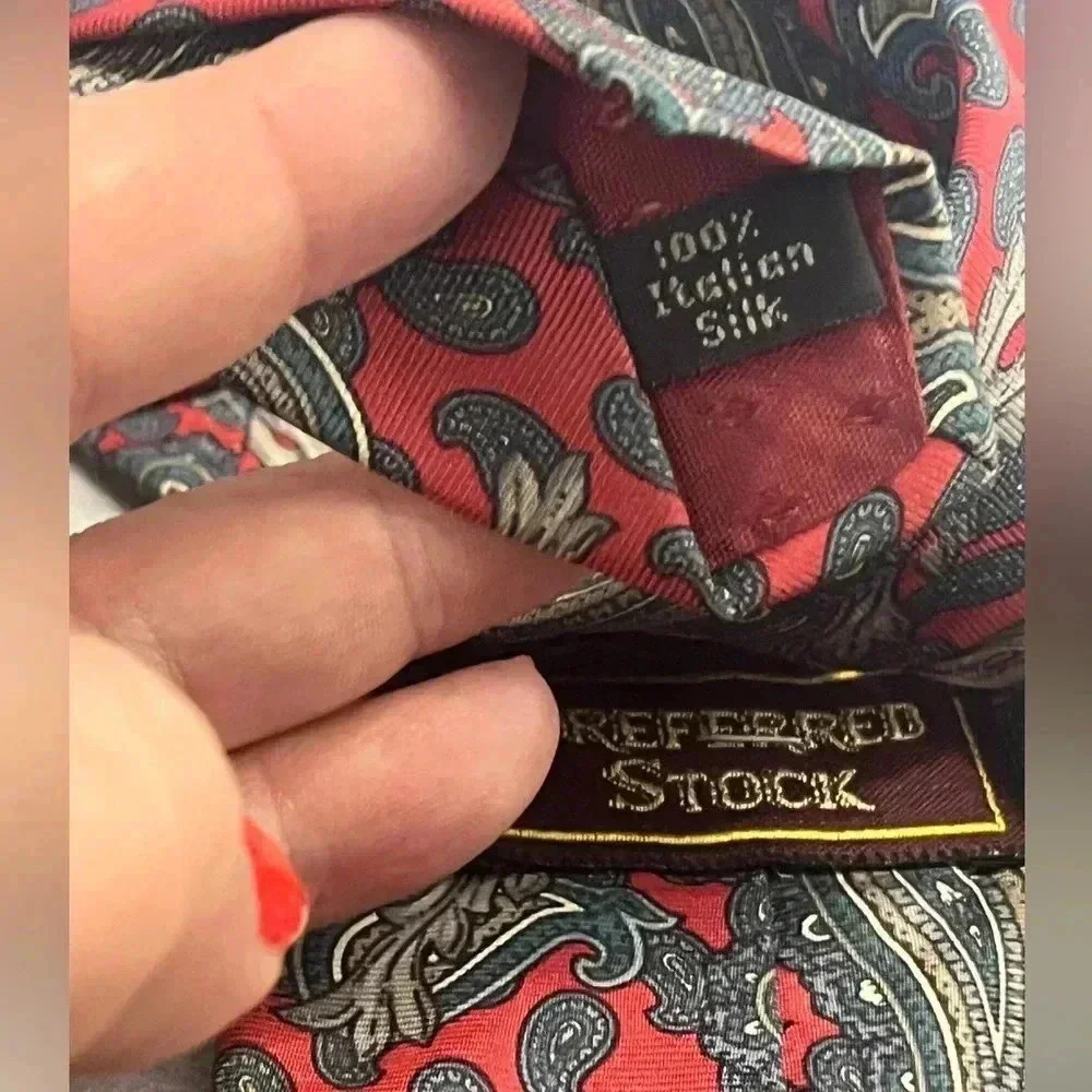 Preferred Stock Italian Silk Tie Paisley, Red teal accents